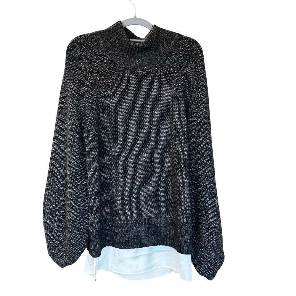 Ann Taylor Layered Sweater Pullover Mock Neck Ribbed Gray Size Med
